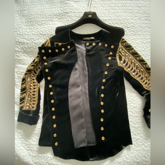 BALMAIN For H&M Embroidered Gold Top Limited Edition Size 8 - Picture 8 of 12